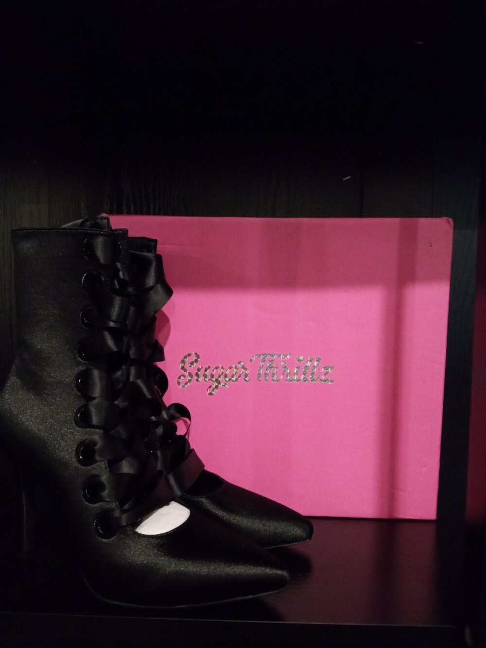 Dolls Kill Sugar Thrillz All Night Long Black Satin Heels